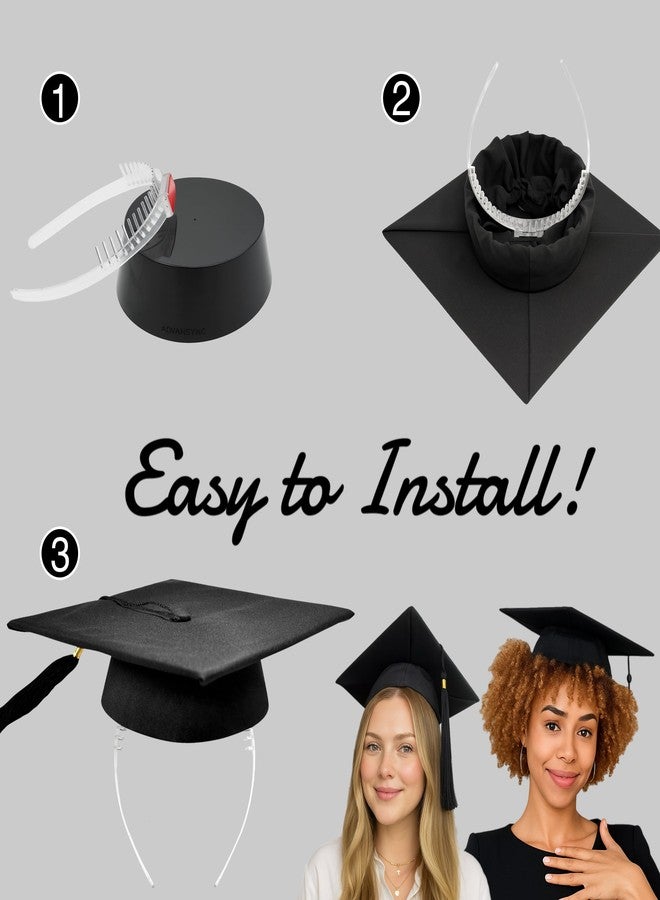 ADVANSYNC طوق رأس قبعة التخرج الفاخر من ADVANSYNC - يثبت قبعة التخرج على الشعر الطبيعي، والشعر المجعد، والضفائر، والجدائل، واللفائف، والشعر الأملس (أسود وشفاف) - Image 2